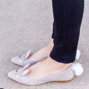 Kate Spade Gray Flats with Pom-Pom Accent